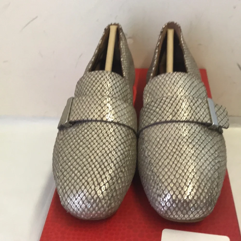 Donald J Pliner Elli Platino Soft Metallic Snake Print Loafer
